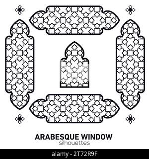 Arabesque-Fenstersilhouetten. Vektorsymbol traditionelle islamische Bögen. Traditionelle arabische Architektur. Ramadan Kareem Designelement. Stock Vektor