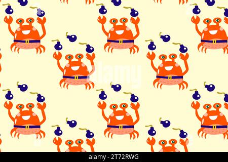Niedliche Krabbe mit Bombe - Pirate - nahtloses Muster Stock Vektor