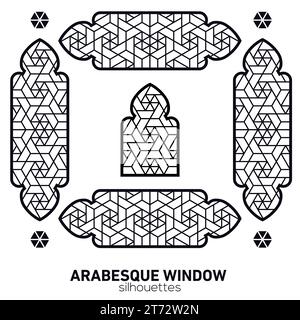 Arabesque-Fenstersilhouetten. Vektorsymbol traditionelle islamische Bögen. Traditionelle arabische Architektur. Ramadan Kareem Designelement. Stock Vektor