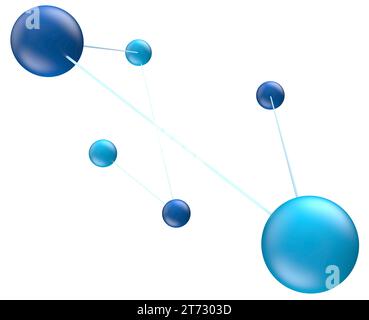 Molekülstruktur mit Verbindungsatomen auf weißem Hintergrund. 3D-Rendering. Stockfoto