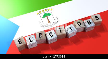 Äquatorialguinea - Wahlkonzept - Holzblöcke und Landesflagge - 3D-Illustration Stockfoto