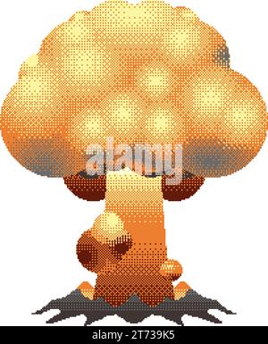 Pixelart-Kernexplosion. Pilzwolke aus Atombombenexplosion. Vektorillustration im Retro-8-Bit-Stil Stock Vektor