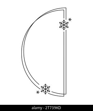 Trendiger, linearer Halbkreisrahmen mit Schneeflocke, modernen minimalistischen ästhetischen Linienelementen, geometrischen Formen. Vektorfunkeln für soziale Netzwerke Stock Vektor