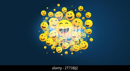 Verschiedene Gesichter, Emoticons - viel lachen, lächeln, gelbes Augenzwinkern, Instant Messaging, Social Media Concept Design Stock Vektor