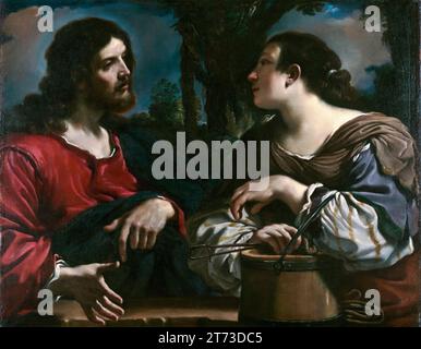 Giovanni Francesco Barbieri, Christus und die Frau von Samaria, Gemälde in Öl auf Leinwand, 1619-1620 Stockfoto