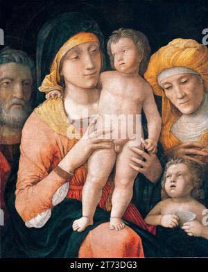 Andrea Mantegna, die Madonna und das Kind mit dem heiligen Joseph, der heiligen Elisabeth und dem Säugling des heiligen Johannes dem Täufer, Gemälde in Staupe, Öl und Blattgold auf Leinwand, 1490 Stockfoto