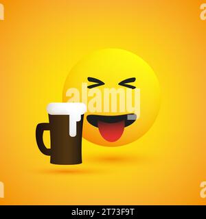 Ekelhafte Spucke Emoji, hasst den Geschmack des schaumigen alkoholischen Getränks - einfaches Emoticon mit ausgehängter Zunge und Bierbecher - Vector Design for Web Stock Vektor