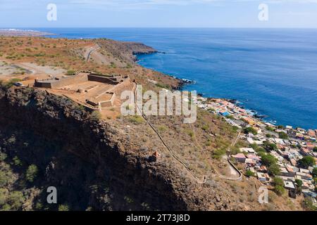 Luftaufnahme Cidade Velha Stadt in Santiago - Kap Verde - Cabo Verde Stockfoto