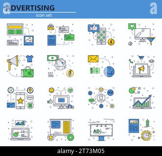 Vektorsatz von Geschäfts-, Marketing- und Werbesymbolen in dünner Linie. Website-UI und Symbol für mobile Web-App. Umrissdarstellung Stock Vektor