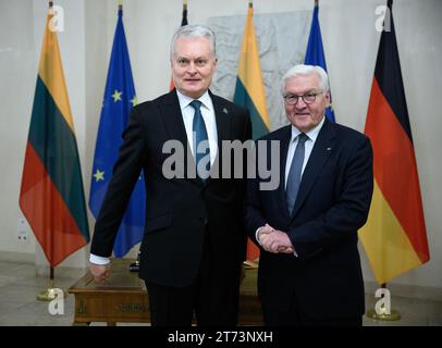 Berlin, Deutschland. November 2023. Bundespräsident Frank-Walter Steinmeier (r) empfängt den litauischen Präsidenten Gitanas Nauseda zu Gesprächen im Schloss Bellevue. Quelle: Bernd von Jutrczenka/dpa/Alamy Live News Stockfoto