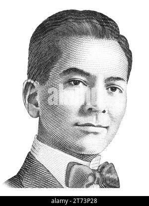 Präsident Manuel Luis Quezon y Molina (1878-1944). Porträt von den Philippinen 20 Pisos-Banknoten. Philippinische Währung aus nächster Nähe Stockfoto