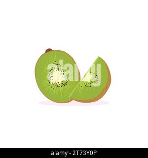 Kiwi Fruit Icon Set Vektor Design. Reife ganze Kiwi-Früchte und halbe Kiwi-Früchte isoliert auf weißem Hintergrund. Chinesischer Stachelbeeren-Halbquerschnitt Stock Vektor