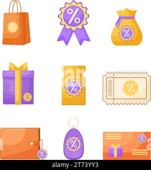 Symbole für Treueprogramme setzen Cartoon-Vektor. Verdienen Sie sich eine Prämie Stock Vektor