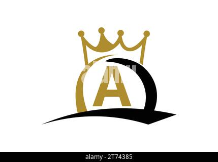 Letter A King Crown Logo Design Vektorvorlage. Stock Vektor