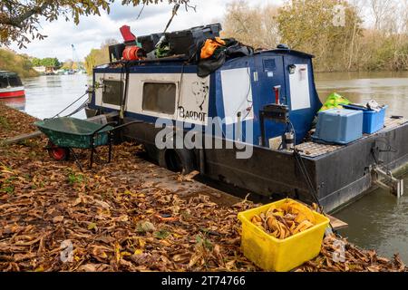 „Ein Spaziergang am Fluss“ - Live-an-Bord von Hausbooten entlang des Flusses, Inbeturing Reading und Thames Valley Business Park Stockfoto