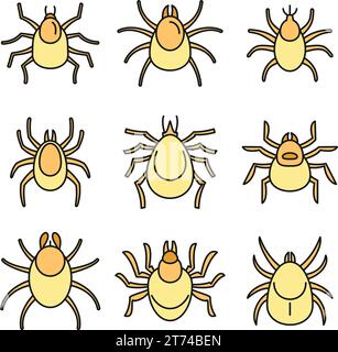 Symbole für Staubmilben eingestellt. Kontursatz von Vektorsymbolen für Staubmilben dünne Linie, flach auf weiß Stock Vektor