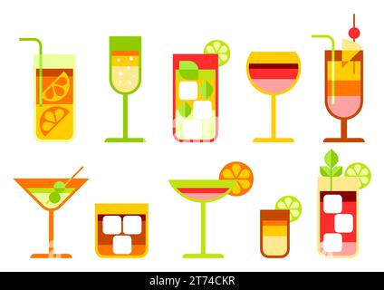 Mit verschiedenen Cocktails. Alkoholische Getränke und in Gläsern. Stock Vektor