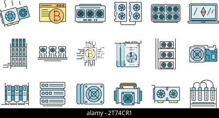 Symbole für Bergbaubetriebe festgelegt. Kontursatz von Vektorsymbolen für Bergbaubetriebe dünne Linie, flach auf weiß Stock Vektor