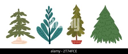 Weihnachtsbäume in flachem Stil. Stock Vektor