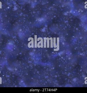 Nachthimmel mit Sternen, Galaxien, Dunkelblau. Handgezeichnete Aquarellillustration. Nahtloses Muster zur Dekoration und Gestaltung von Verpackungen und Tapeten Stockfoto