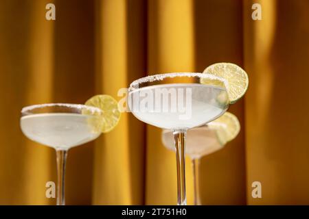 Schließen Sie Margarita-Cocktails mit salzigem Rand Stockfoto