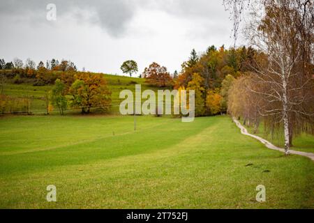 Murnau Am Staffelsee, Deutschland. November 2023. Herbstliches Regenwetter am 13.11.2023 im oberbayerischen Murnau im Alpenvorland. -- Regenwetter am 13. November 2023 im südbayerischen Murnau, Deutschland im Alpenvorland. (Foto: Alexander Pohl/SIPA USA) Credit: SIPA USA/Alamy Live News Stockfoto