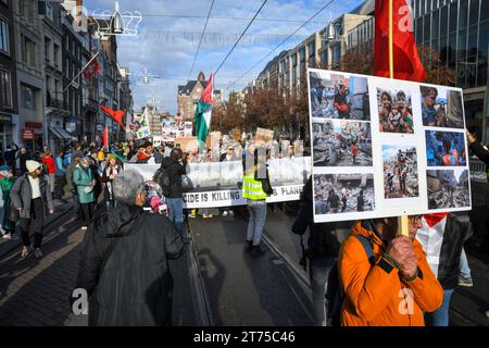 Amsterdam, Niederlande. November 2023. Mehr als 80,000 Menschen marschierten durch Amsterdam, um gegen den Klimawandel und andere Themen zu protestieren. Die schwedische Aktivistin Greta Thunberg war eine der Redner. Stockfoto