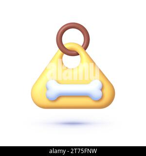 Haustier mit Kragen im 3D-Stil auf weißem Hintergrund. Vektorabbildung Stock Vektor