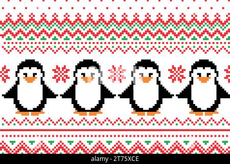 Nahtloser gestrickter Weihnachtsmuster-Pinguin, Vektor-Illustration V45 Stock Vektor