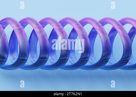 3D-Abbildung einer rosa und blauen abgerundeten Dreiecksform. 3D-Illustration, Neon-Illusion, isometrische abstrakte Formen Stockfoto