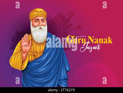 Happy Guru Nanak Jayanti Festival Grußkarte Design. Indien Hindu Sikh feiert Geburtstag von Guru Nanak Dev. Abstrakte Vektorillustration. Stock Vektor