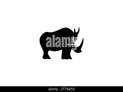 Schwarzes Rhinozeros-Symbol im minimalen Stil mit Illustration Stock Vektor