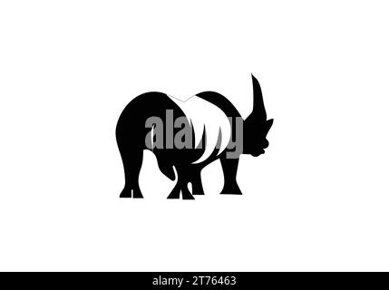Schwarzes Rhinozeros-Symbol im minimalen Stil mit Illustration Stock Vektor