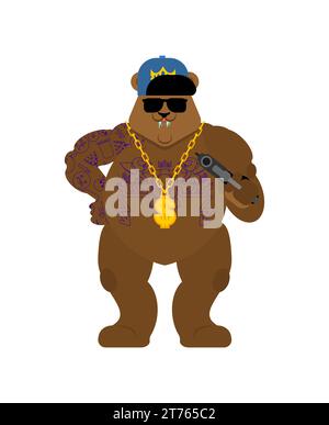 Bärengangster. Coole Bestie. TAUSCHEN SIE den Gangsta aus. Grizzly Guy Rapper Stock Vektor