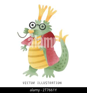Feiern Sie 2024 handgemaltes Chinesisches Neujahr des Drachen im lebendigen Aquarellstil Stock Vektor
