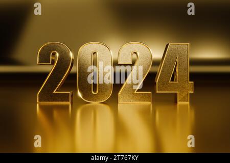 Metallic Gold 2024 3D-Rendering Stockfoto