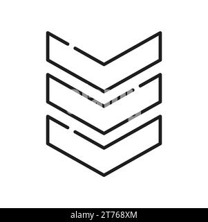 Sergeant Soldat Militär Rang isolierte Belohnungsgrade Qualitätsstufe Symbol. Vektorzeichen auf Uniform USA Service Rang Diagramm Emblem. Chevron Squad, Insignia Stock Vektor