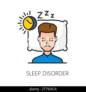 Schlafstörung psychische Störung Problem, psychische Gesundheit Symbol, symbolisiert Schlaflosigkeit, Ruhelosigkeit und gestörte Schlafmuster. Isoliertes lineares Vektorzeichen beim Menschen, der an Schlaflosigkeit leidet Stock Vektor