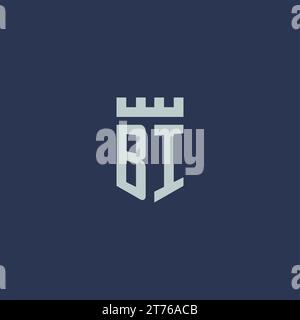 BI-Logo-Monogramm mit Festungsschloss und Design-Ideen im Schildstil Stock Vektor