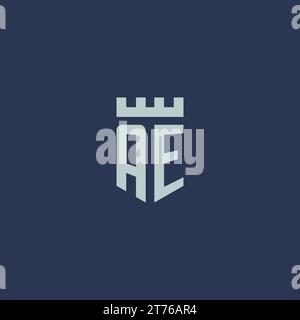 AE-Logo-Monogramm mit Festungsburg und Design-Ideen im Schildstil Stock Vektor