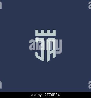 JA-Logo-Monogramm mit Festungsschloss und Design-Ideen im Schildstil Stock Vektor