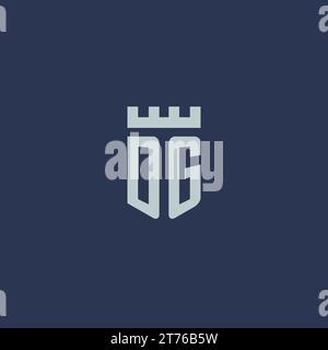 DG-Logo-Monogramm mit Festungsburg und Schilddesign-Ideen Stock Vektor