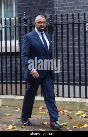 (231114) -- LONDON, 14. November 2023 (Xinhua) -- Großbritanniens neu ernannter Innenminister James verlässt am 13. November 2023 die Downing Street 10 in London. Der britische Premierminister Rishi Sunak begann am Montag eine Kabinettsumbildung. (Simon Walker/Nr. 10 Downing Street/Handout Via Xinhua) Stockfoto