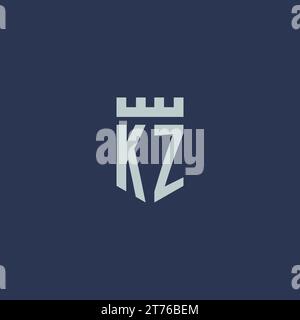 KZ-Logo-Monogramm mit Festungsschloss und Design-Ideen im Schildstil Stock Vektor