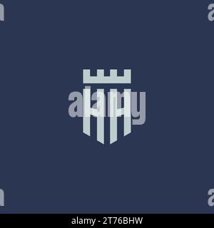 HH-Logo-Monogramm mit Festungsburg und Design-Ideen im Schildstil Stock Vektor