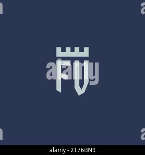 FV-Logo-Monogramm mit Festungsschloss und Design-Ideen im Schildstil Stock Vektor