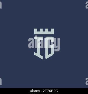 IG-Logo-Monogramm mit Festungsschloss und Design-Ideen im Schildstil Stock Vektor