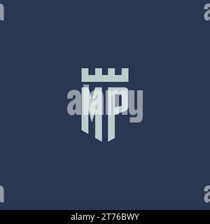 Monogramm mit MP-Logo und Design-Ideen für Festungsburg und Schildstil Stock Vektor