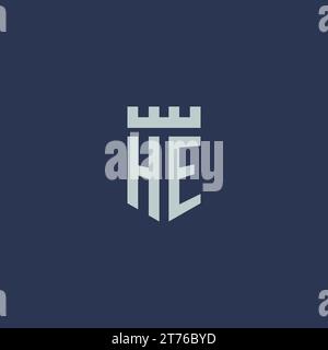 DAS Logo-Monogramm mit Festungsburg und Schilddesign-Ideen Stock Vektor