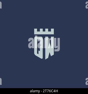 QW-Logo-Monogramm mit Festungsburg und Design-Ideen im Schildstil Stock Vektor